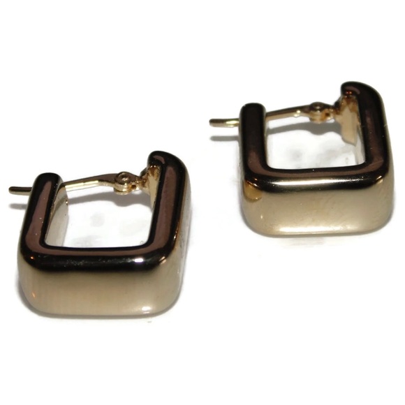 SOLD - Rectangle Chunky Hoop Earrings - Solid 14K Yellow Gold, 15 mm - Picture 5 of 10